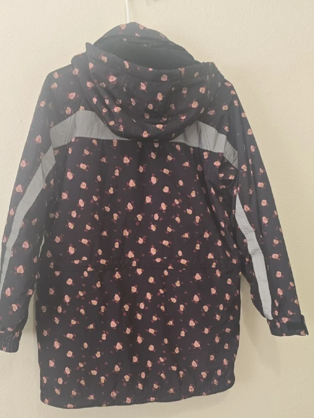 CAbi Black Puffer Jacket with Pink Spot Floral Print XS